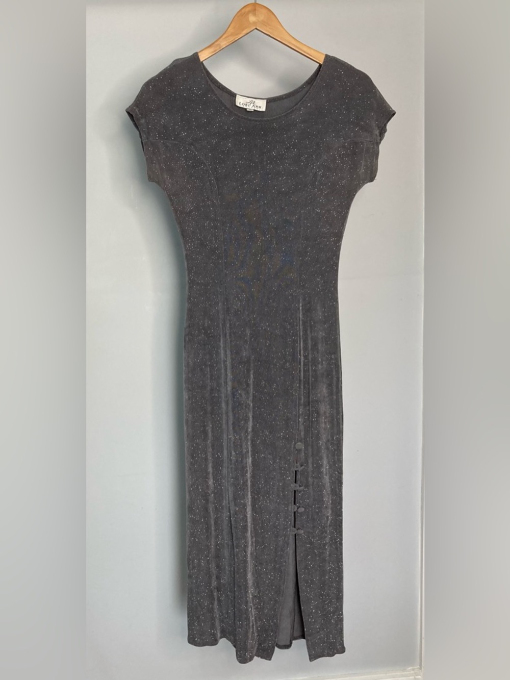 Women's Sparkle Grey Midi Dress - Elegant Evening Wear